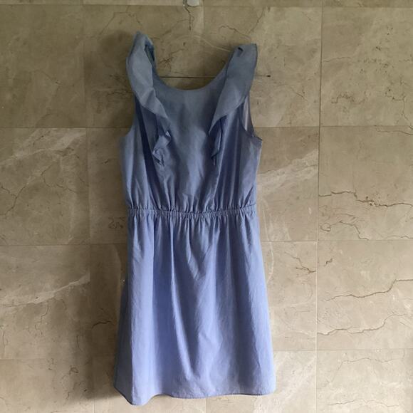 J. Crew Flutter Ruffle Sleeveless Dress Blue Cotton, Cottagecore Preppy - Size 6 - Picture 4 of 9